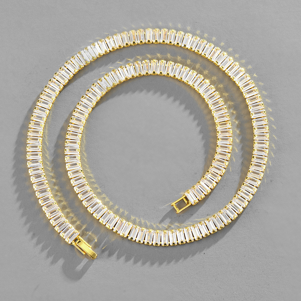 retro inlaid full zirconium rectangular zircon Cuban chain copper bracelet necklacepicture2