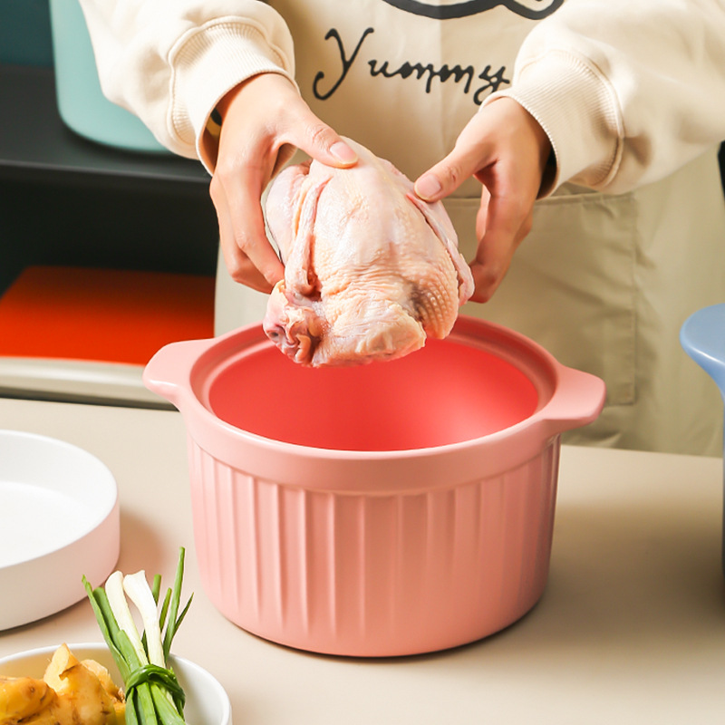 Creativa mate esmalte de cerámica cazuela con cubierta de vidrio patrón vertical simple resistente a altas temperaturas fuego abierto hogar olla al por mayor image 4