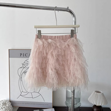 2026春新款韩系时尚甜美网纱设计蓬蓬裙女松紧腰遮胯防走光裙6816