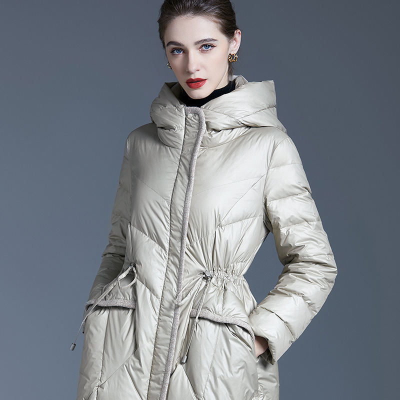 Original Designer Women's Clothing 2025 Winter New Thickeneded Hooded White Duck down Mid-Length Over-The-Knee down Jacket for Women