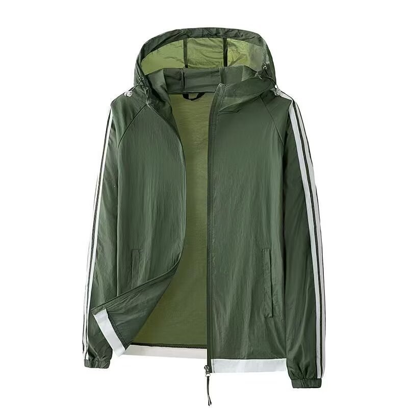 Hielo ligero y transpirable ropa de protección solar para hombres y mujeres encapuchados pescar cremallera montar ropa de cuero de manga larga chaqueta de protección solar para hombres