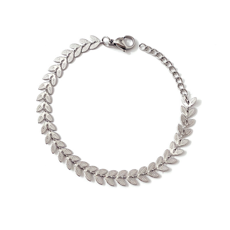 Europe and the United States with fashionable titanium steel jewelry wholesale Korean wheat ear leaves fish bone bracelet lovers bracelet three-color