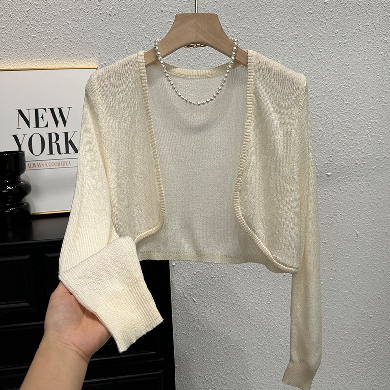 Long-Sleeved Thin Knitted Cardigan for Women with Suspender Skirt, Popular and Beautiful Waistcoat, Short Jacket, Sun Protection Top Long-Sleeved Thin Knitted Cardigan for Women with Suspender Skirt, Popular and Beautiful Waistcoat, Short Jacket, Sun Protection Top
