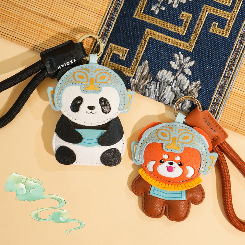 Creative Leather Sanxingdui Panda Keychain Cute Cartoon Red Panda Girl Bag Pendant Accessories Small Gift Creative Leather Sanxingdui Panda Keychain Cute Cartoon Red Panda Girl Bag Pendant Accessories Small Gift
