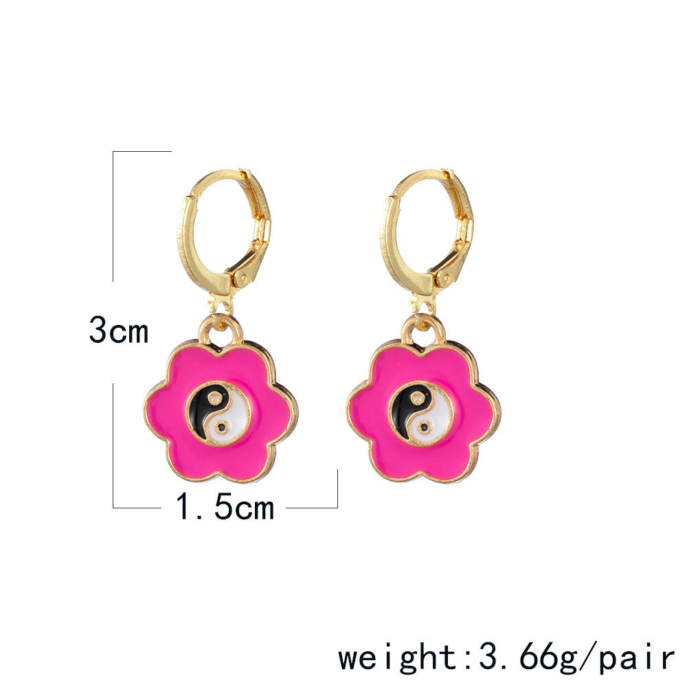 Nouvelles Boucles D&#39;oreilles Fleur De Dessin Animé De Personnalité Boucles D&#39;oreilles Fleur D&#39;huile Goutte À Goutte En Alliage De Mode display picture 1