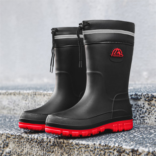 Waterproof shoes men's rain boots Korean fashion adult four seasons wear-resistant mid-tube water boots plastic non-slip warm short tube