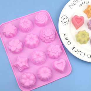 In stock wholesale silicone cake mold 12-piece different flowers and grass-shaped silicone moon cake mold DIY handmade soap aromatherapy mold