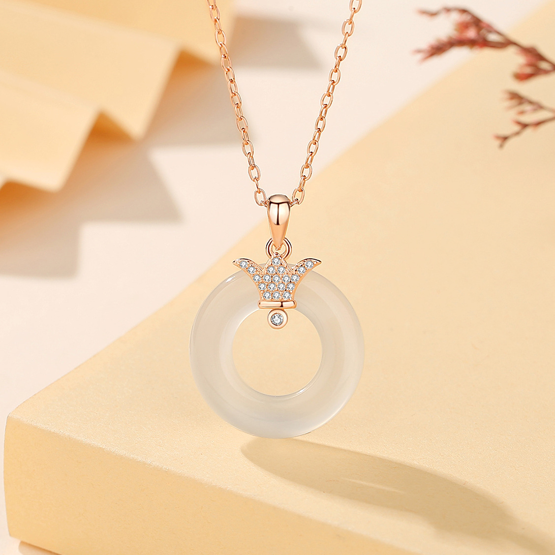 S925 plata blanco Jade hebilla de seguridad collar de las mujeres de moda nacional nuevo chino Rosa collar con diamante flor joyería al por mayor