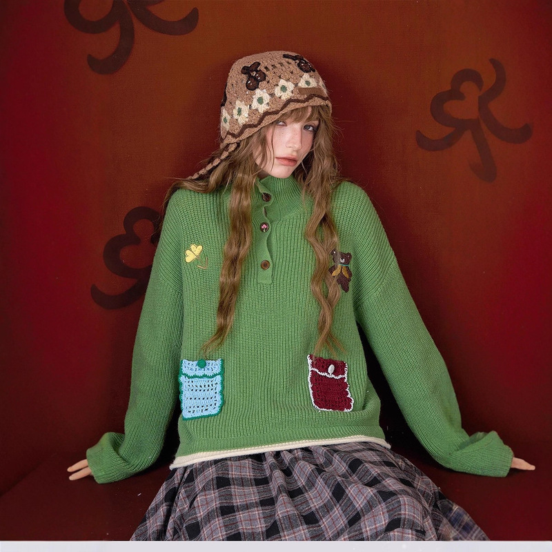 In-Stock Vintage Crochet High-Neck Knit Sweater for Women, New Winter 2025 Christmas Outfit Inner Sweater