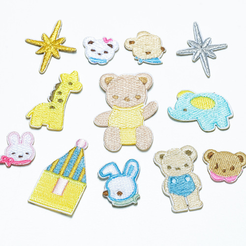 Adorable little house embroidery patch, cute bear hair clip decoration fabric sticker, bag cartoon embroidery self-adhesive