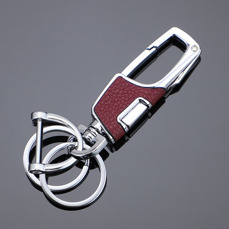 Llavero de coche con un clic colgante de doble anillo engrosamiento anti-pérdida metal creativo cinturón de hombre llavero al por mayor