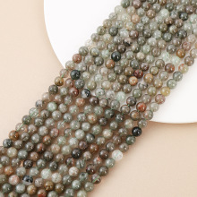 外贸跨境天然石三彩发晶散珠现货批发水晶串珠圆珠diy饰品配件