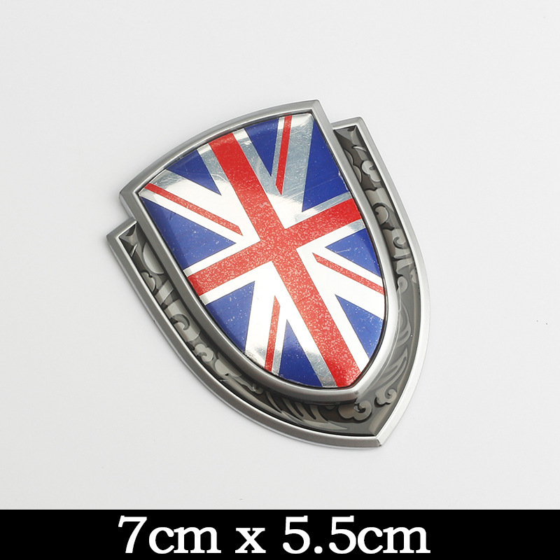 German, British, Italian, American and French Flag Metal Stickers, Patriotic Modified Car Logo Shield Side Logo Body Stickers