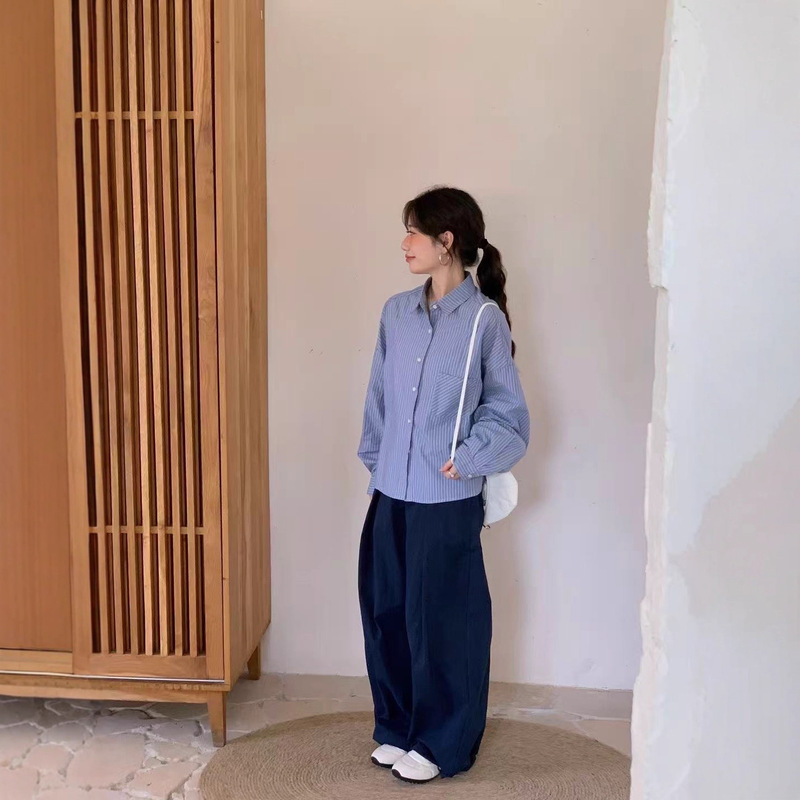 韩系条纹衬衫女2025秋季新款宽松显瘦休闲百搭长袖衬衣上衣潮|undefined