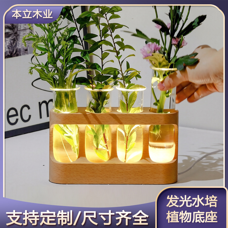 Glass Test Tube Lamp with Wooden Base, Aromatherapy Flower Arrangement Ornament, Hydroponic Plant Base, Led Light-Emitting Solid Wood Display Stand Glass Test Tube Lamp with Wooden Base, Aromatherapy Flower Arrangement Ornament, Hydroponic Plant Base, Led Light-Emitting Solid Wood Display Stand