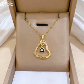 【钛钢】爱心足球时尚轻奢风气质华丽满钻项链女百搭锁骨链钛钢链