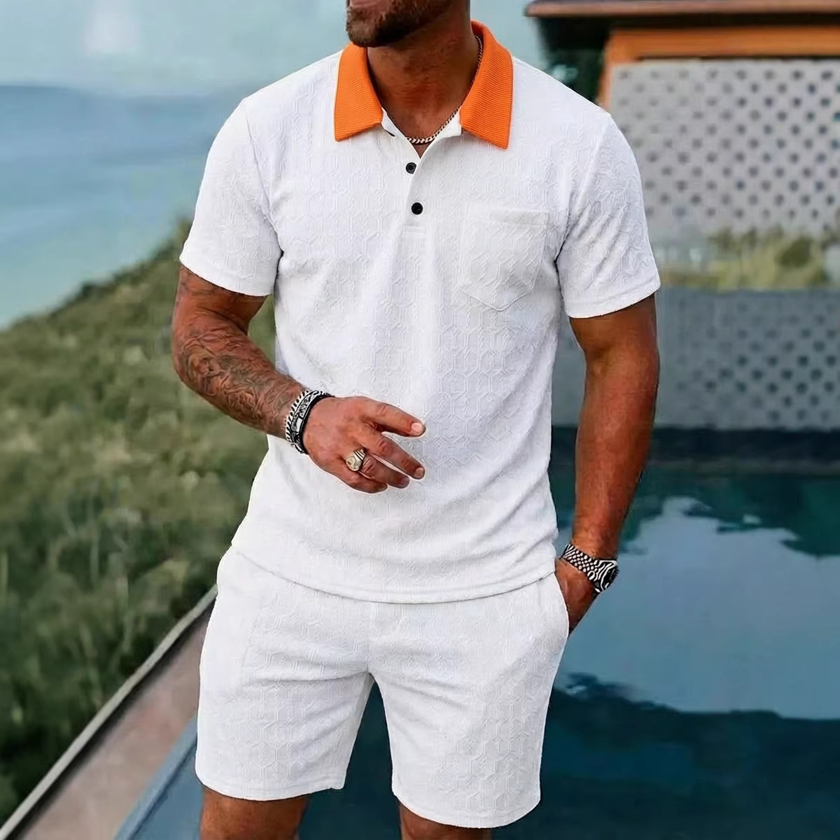 Men's Clothing Summer Fashion Breathable Color Blocked Pocket Short Sleeved Shirt Sports_viptrois.com