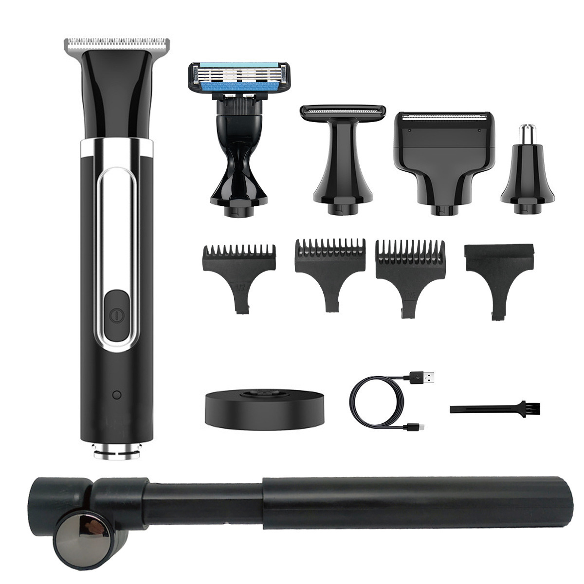 多功能男士电动剃剪套装背部鼻毛体毛刮毛刀防水折叠伸缩杆剃毛器