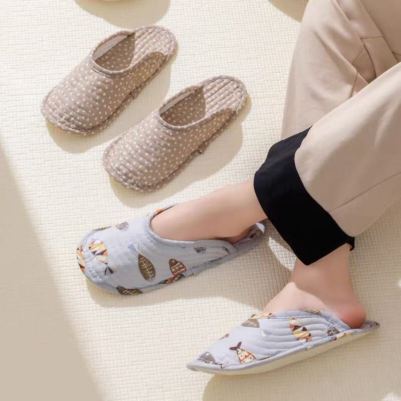 Factory Ready-Made Cotton Fabric Cartoon Slippers Parent-Child Home Indoor Silent Washable Toe-Toe Slippers