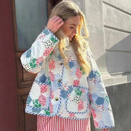 南油高版本批发秋冬新品碎花印花手工间棉款式休闲外套保暖棉服女