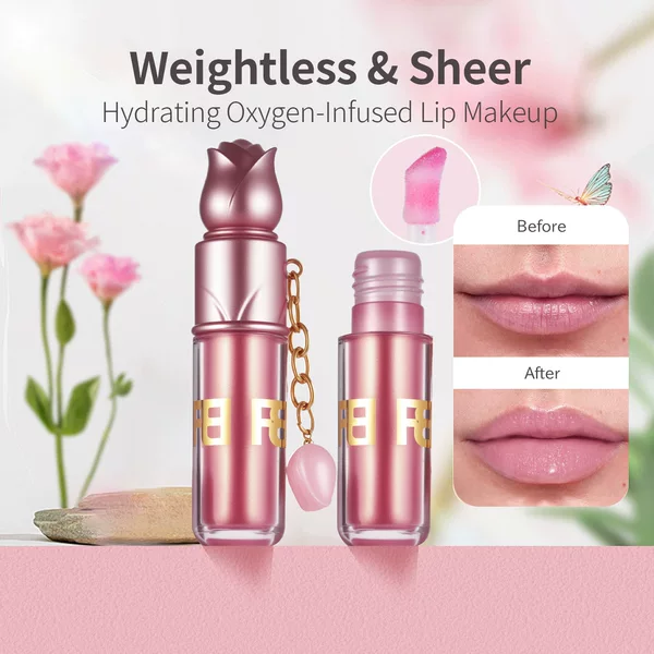 Rose Flower Lip Gloss with Fine Shimmer, Moisturizing and Hydrating, Clear and Easy to Apply, Long-Lasting Mirror Finish, Cross-Border Lip Makeup