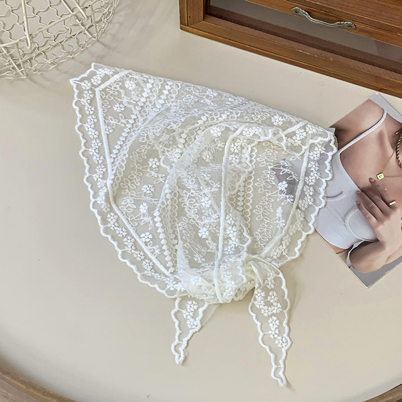 Pañuelo de encaje para mujeres 2025 nuevo estilo francés de alta calidad sensación dulce de vacaciones pañuelo de seda pañuelo de seda