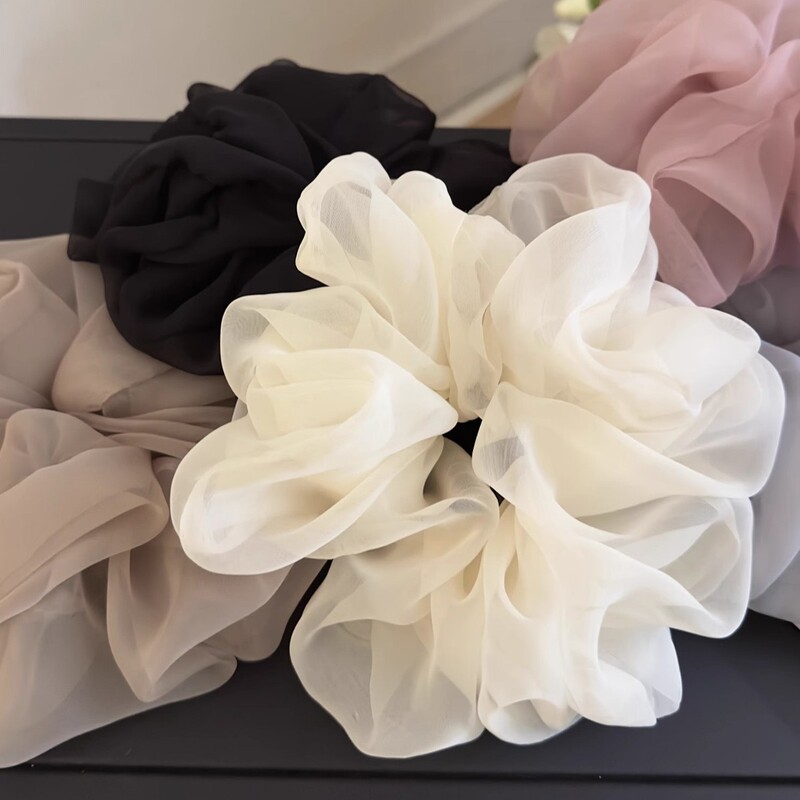 Korean Fish Bubble Mesh Large Intestine Hair Ring Women's High-end Sense Large Size Headband Elegant Rubber Tendon Women's Hair Tie Leather Cover