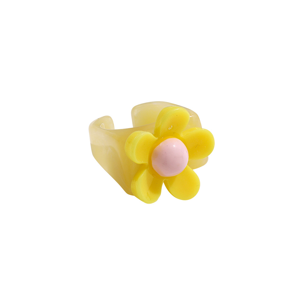 Retro Contrast Color Flower Resin Ring display picture 5