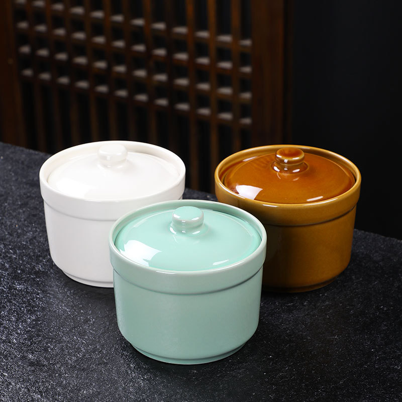 Taza de estofado de olla de barro guisada recta en agua, olla de estofado de una persona, olla de sopa con tapa, shaxian snack, nido de pájaro, olla de sopa hirviendo de cerámica