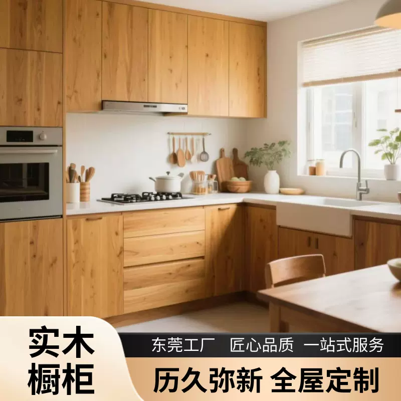 深圳东莞定制柚木橱柜工厂直营整体厨房家具家用加厚防水收纳碗柜