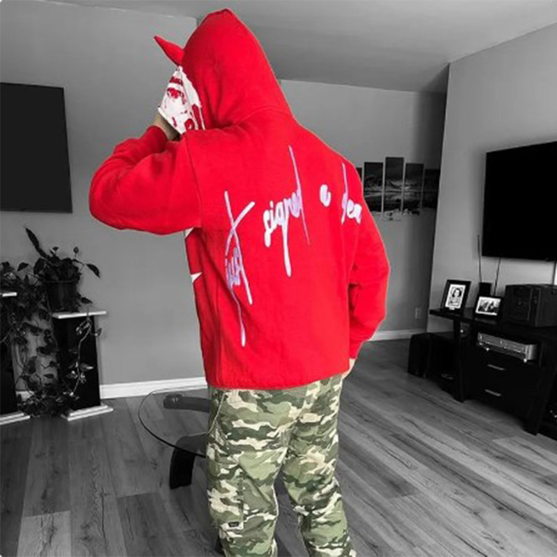 Modny zabawny róg byka swobodny luźny płaszcz top hip hop punk długi rękaw męski i damski sweter z kapturem kardigan_voghion.com