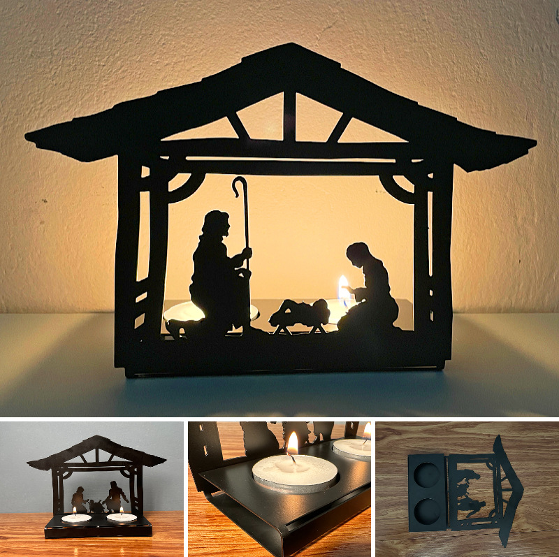 Cruz de la frontera de Navidad decoración de hierro forjado candelabro nacimiento escena artesanía decoración regalo titular de la lámpara