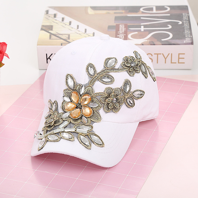 Women's Hip-hop Exaggerated Streetwear Flower Rhinestone Curved Eaves Baseball Cap display picture 3