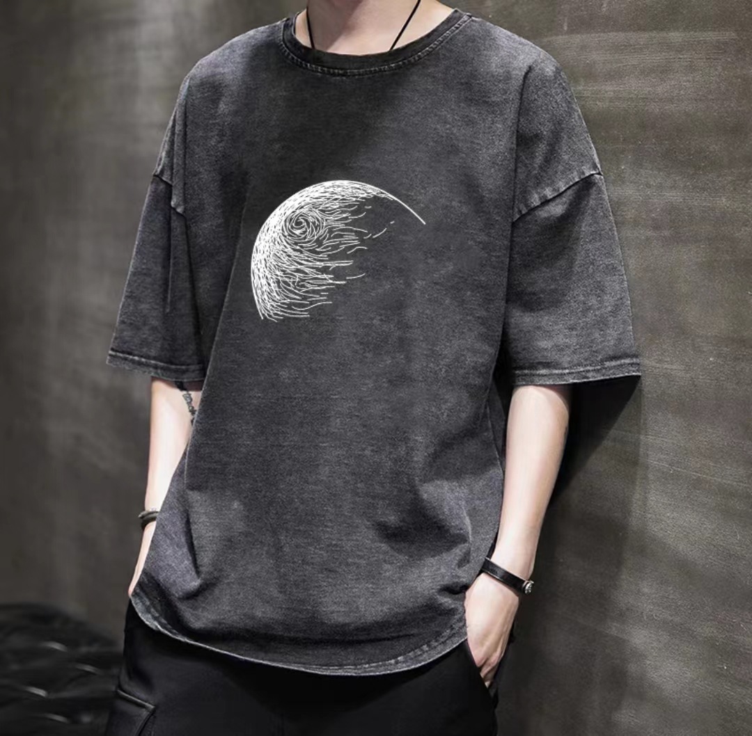 Camiseta de manga corta de algodón puro desgastado lavado retro americano para hombre, camiseta de media manga de marca holgada informal de verano para hombre