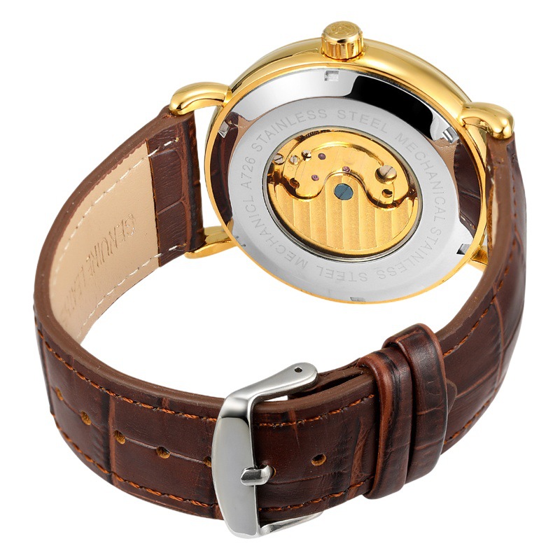 Forsining hombres de moda hueco-hacia fuera transparente reloj mecánico automático reloj de los hombres reloj de la correa ocasional