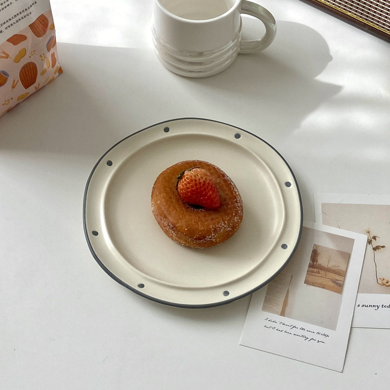 Japanese Simple Tableware Korean Ins Style Ceramic Cake Plate Polka Dot Plate Good-Looking Plate High-Value Breakfast Plate Japanese Simple Tableware Korean Ins Style Ceramic Cake Plate Polka Dot Plate Good-Looking Plate High-Value Breakfast Plate