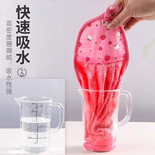 Coral velvet hanging hand towel enlarged thick rag super absorbent kitchen dish cloth toilet hand cloth