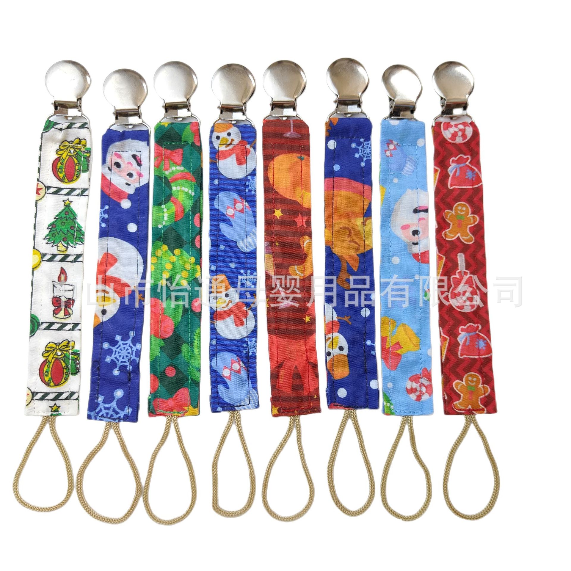in stock foreign trade cross-border Christmas color cotton baby products pacifier chain tooth rubber chain toy clip suit