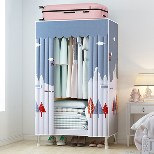 Simple Wardrobe, Sturdy and Durable, Thickened and Reinforced, All-Steel Frame Assembly, Suitable for Bedroom, Home, or Rental Use, Single-Person Fabric Wardrobe