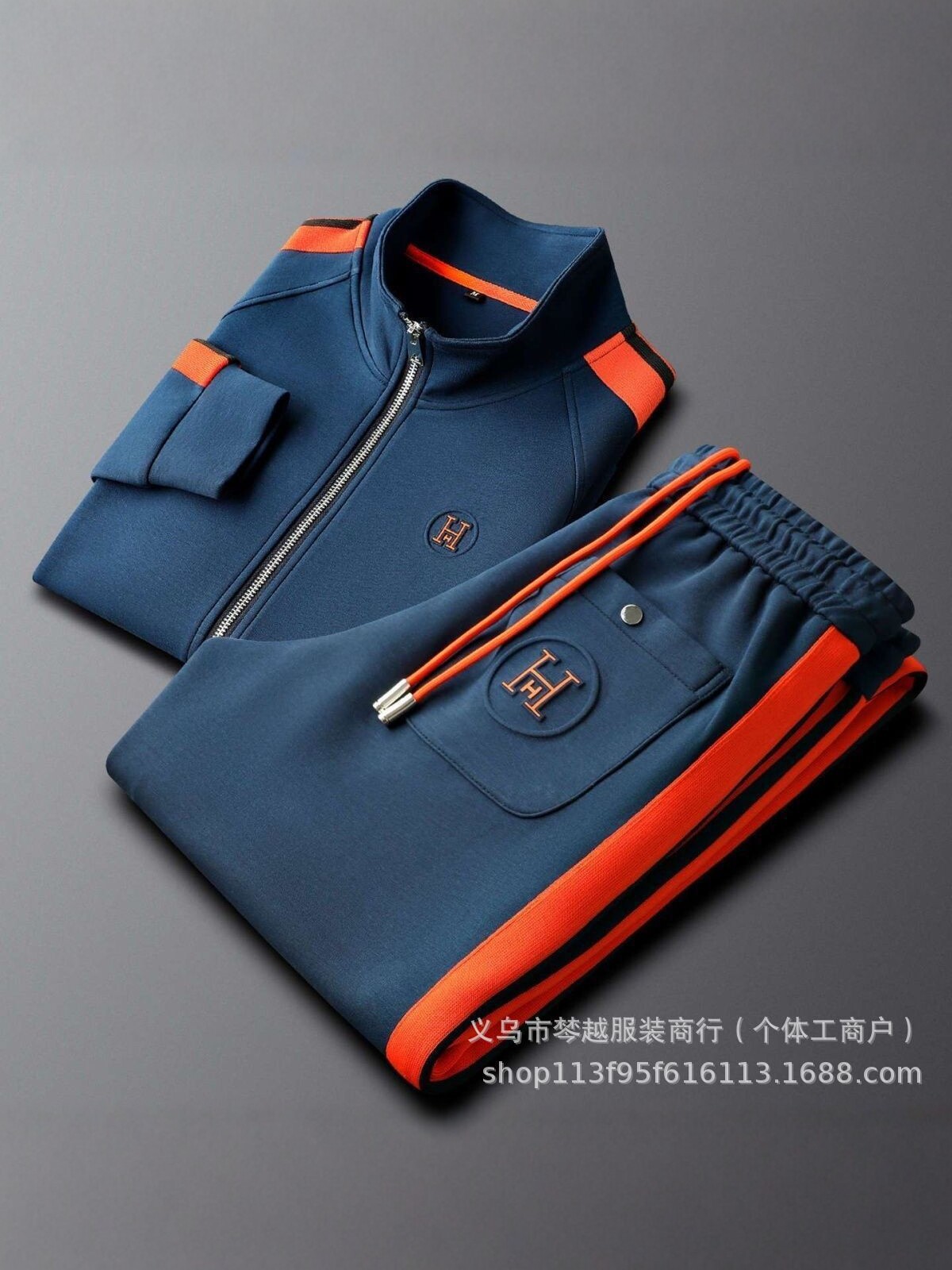 Kişi idman kostyumu iki hissəli, rəng bloklu, slim fit