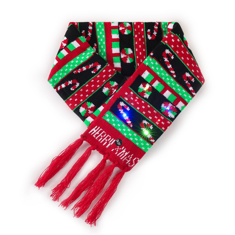 Europa y los Estados Unidos transfronterizos Santa bufandas de cabeza de ciervo con luces LED luces coloridas de invierno jacquard bufandas de fans de alce