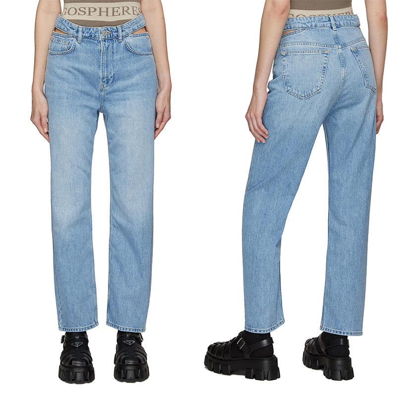 Special Offer Umfr High-Waisted Cotton Straight Pants Cut Out Waist Design Slimming Look Loose Nine-Point Jeans for Women