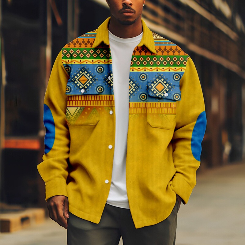 Foreign Trade New Aztec Style Personalized Casual Printed Men's Lapel Jacket Spring & Fall