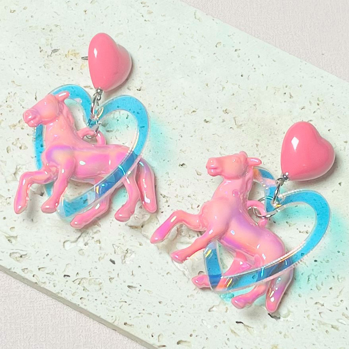 20g Weight Drop Earrings Classification 1 Pair Quantity Wedding, Carnival, Birthday Occasion Acrylic Material Heart Shape, Horse Pattern Women's Gender Retro Style 1 Pair Retro Heart Shape Horse Arylic Drop Earrings 5