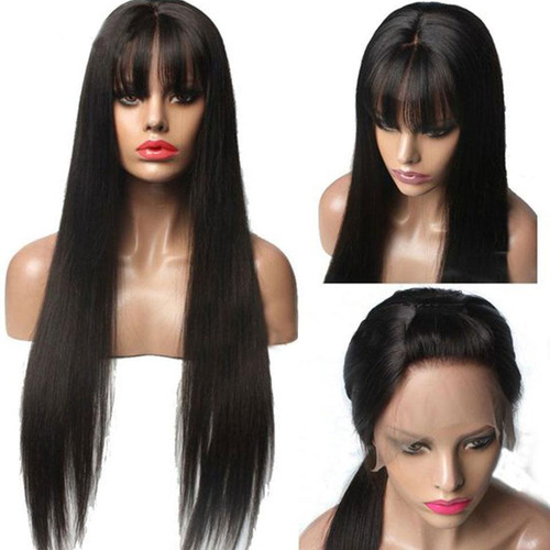 European and American cross-border wig independent station ladies air bangs long straight hair European and American high temperature silk chemical fiber wig headgear