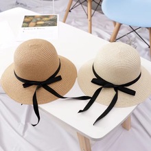 遮阳帽草帽旅游沙滩帽子简约户外帽大可折帽檐蝴蝶结夏季女士