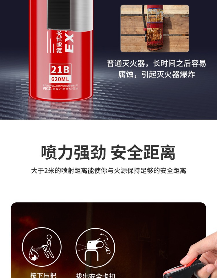 Portable Vehicle-Mounted Water-Based Fire Extinguisher, High-Performance Emergency Portable In-Vehicle Fixed Annual Inspection Fire-Fighting Equipment for Vehicles