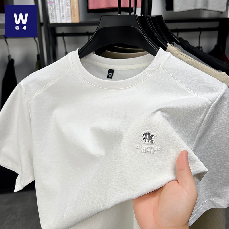 夏2025半袖男性tシャツ新型軽贅沢ファッションカジュアルアルファベット丸襟シャツ男性半袖卸売り