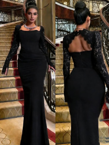 Vestidos de mujer para comercio exterior europeo y americano, vestido sexy de Amazon, vestido de novia de encaje de manga larga, vestido sencillo para banquete de boda