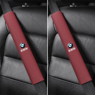 Seat belt shoulder pad Series 1 Series 6 7 Series - bmw-round-label-38cm-suede-a-pair-of-burgundy-shoulder-pads